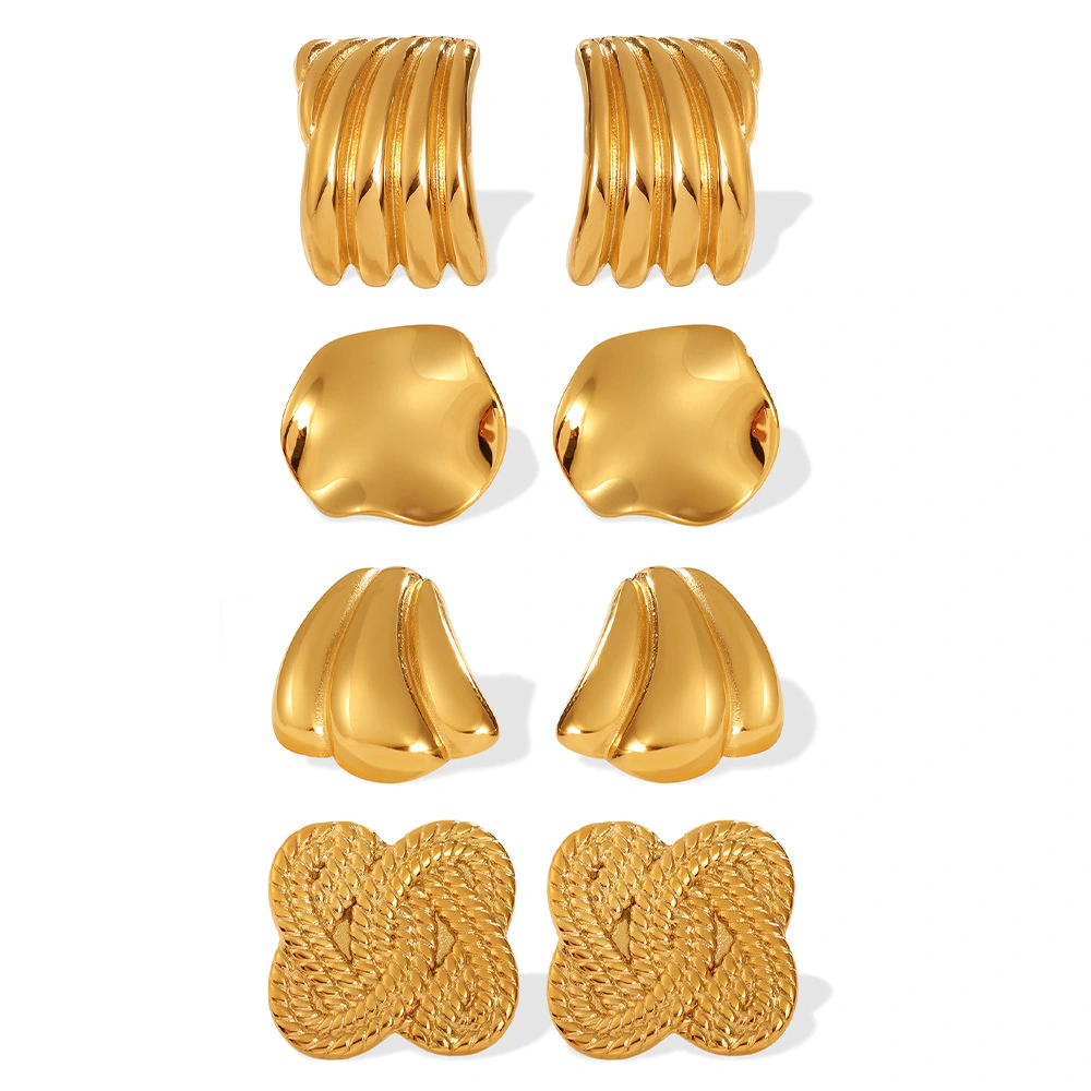 Vintage Woven Texture Four Leaf Clover Stud Earrings - 3D Stereo Design, Delicate & Luxurious Finish