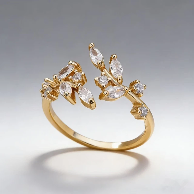Luxury Gemstone Flower Copper Zircon High-End Adjustable Ring For Women