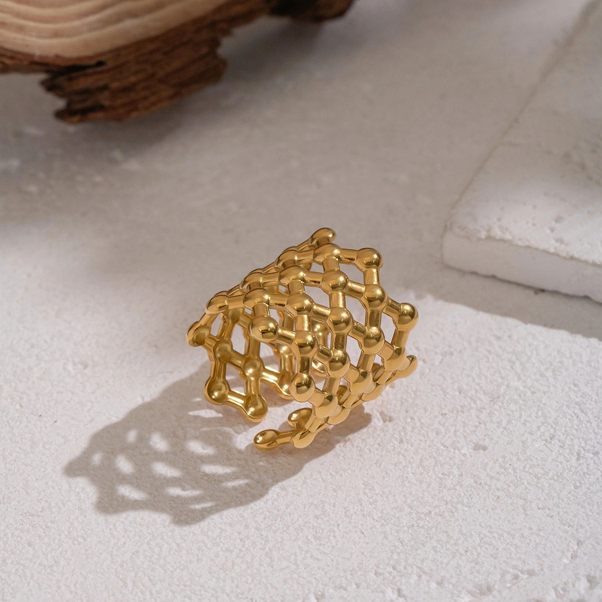 French-style Vintage Grid-pattern Geometric Open-ring Ring