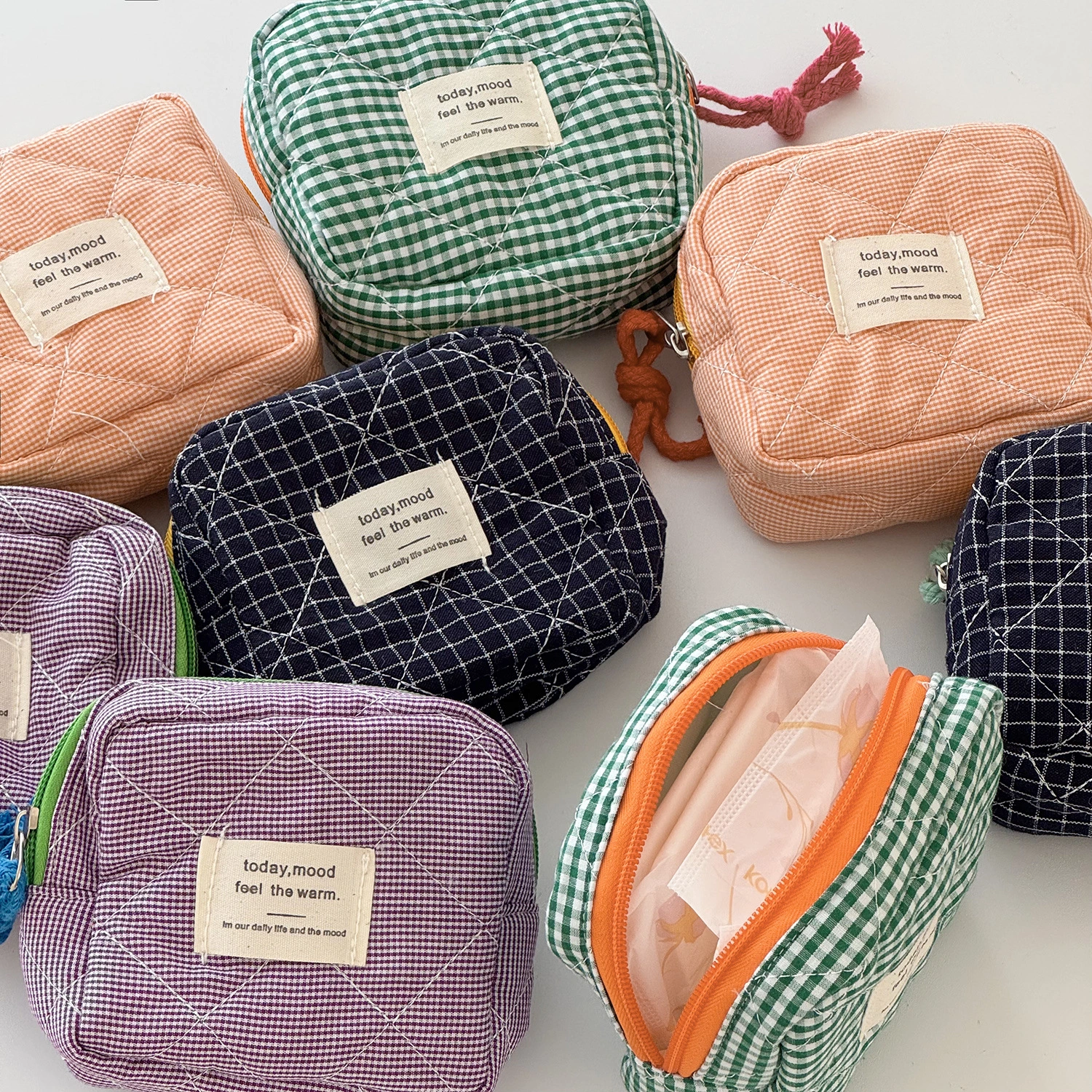 Portable Canvas Plaid Coin Purse