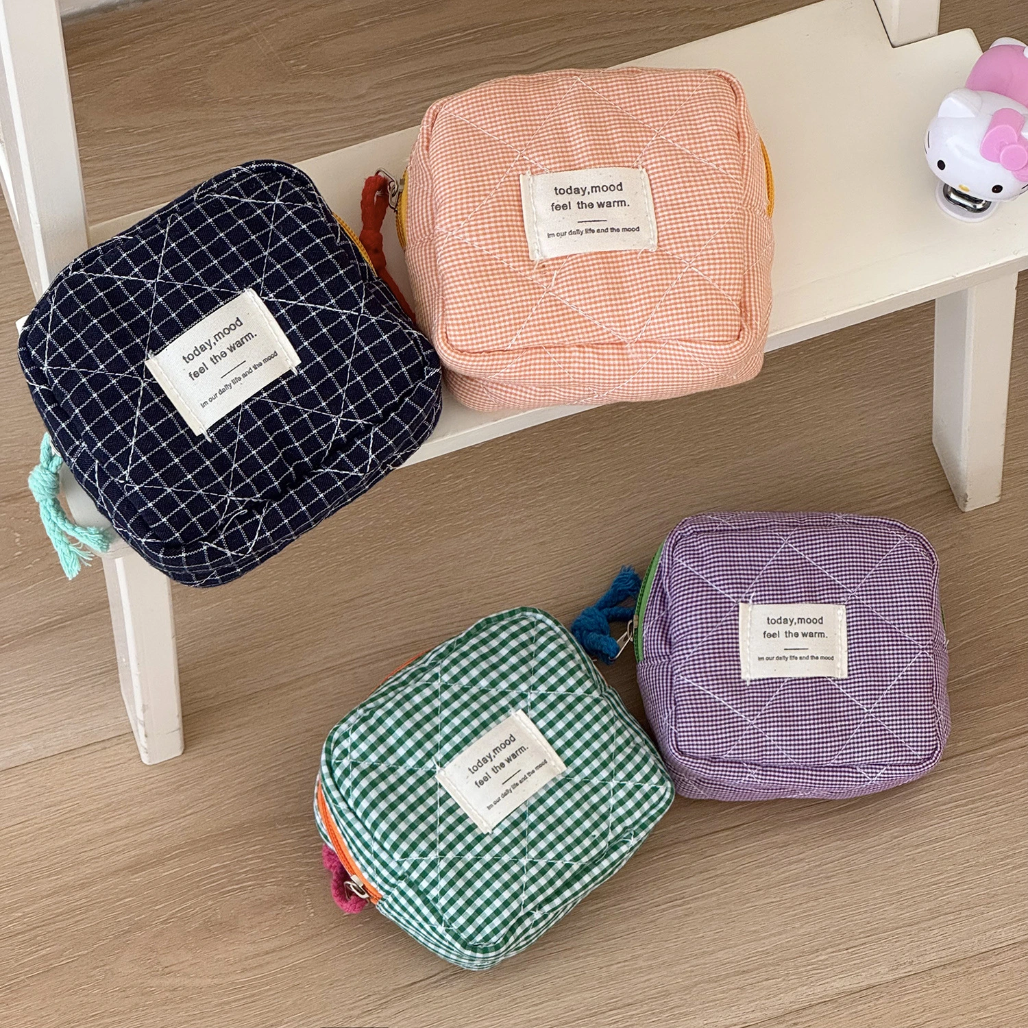 Portable Canvas Plaid Coin Purse