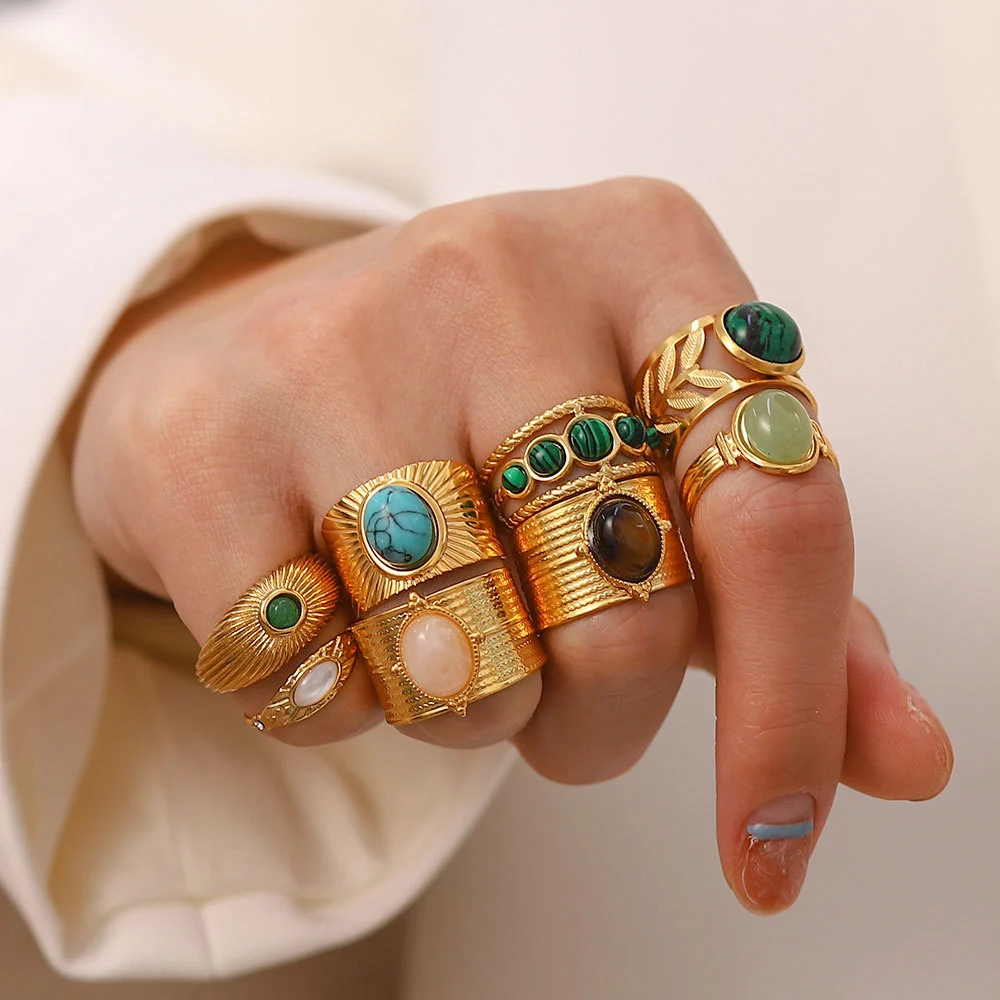 Natural Stone All-match Gemstone Bracelet Titanium Steel Open-end Ring