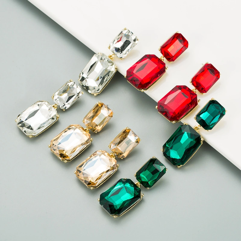 Simple Geometric Colored Glass Diamond Earrings