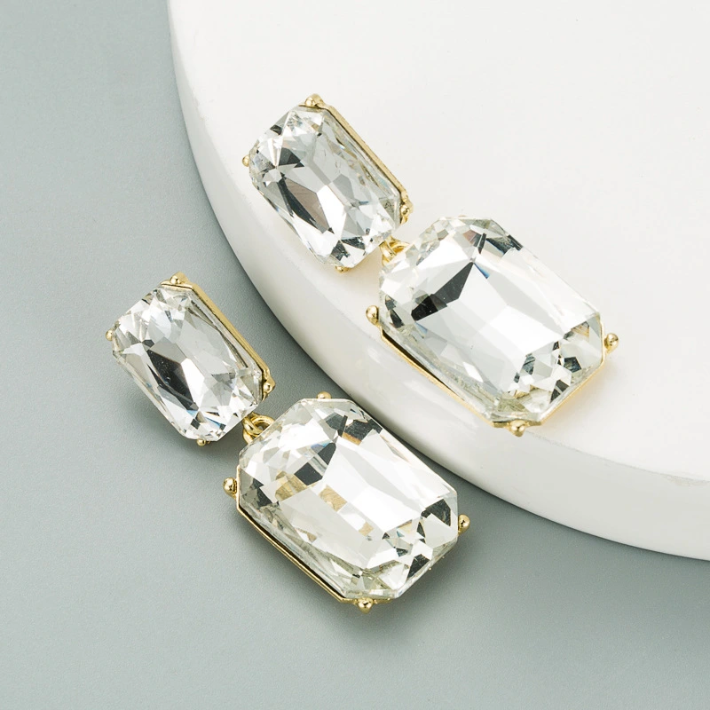 Simple Geometric Colored Glass Diamond Earrings