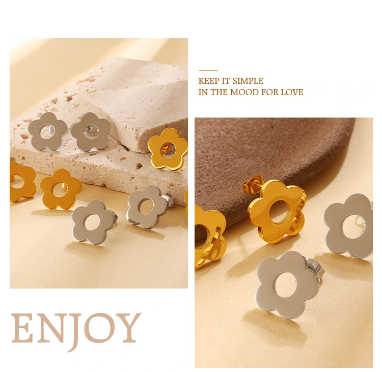 Fresh And Sweet Versatile Smooth Flower Stud Earrings For Women, Stainless Steel, Niche INS Style, Daily Jewelry.