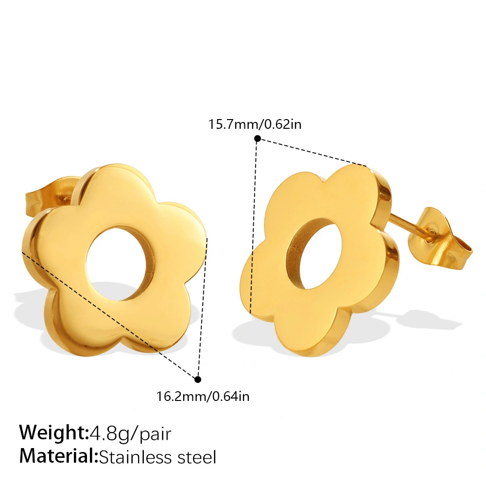 Fresh And Sweet Versatile Smooth Flower Stud Earrings For Women, Stainless Steel, Niche INS Style, Daily Jewelry.