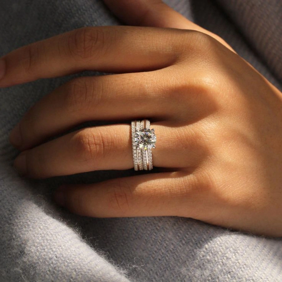 New European And American-style Fashionable Zircon-studded Ring Set For Women