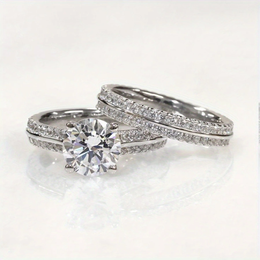 New European And American-style Fashionable Zircon-studded Ring Set For Women