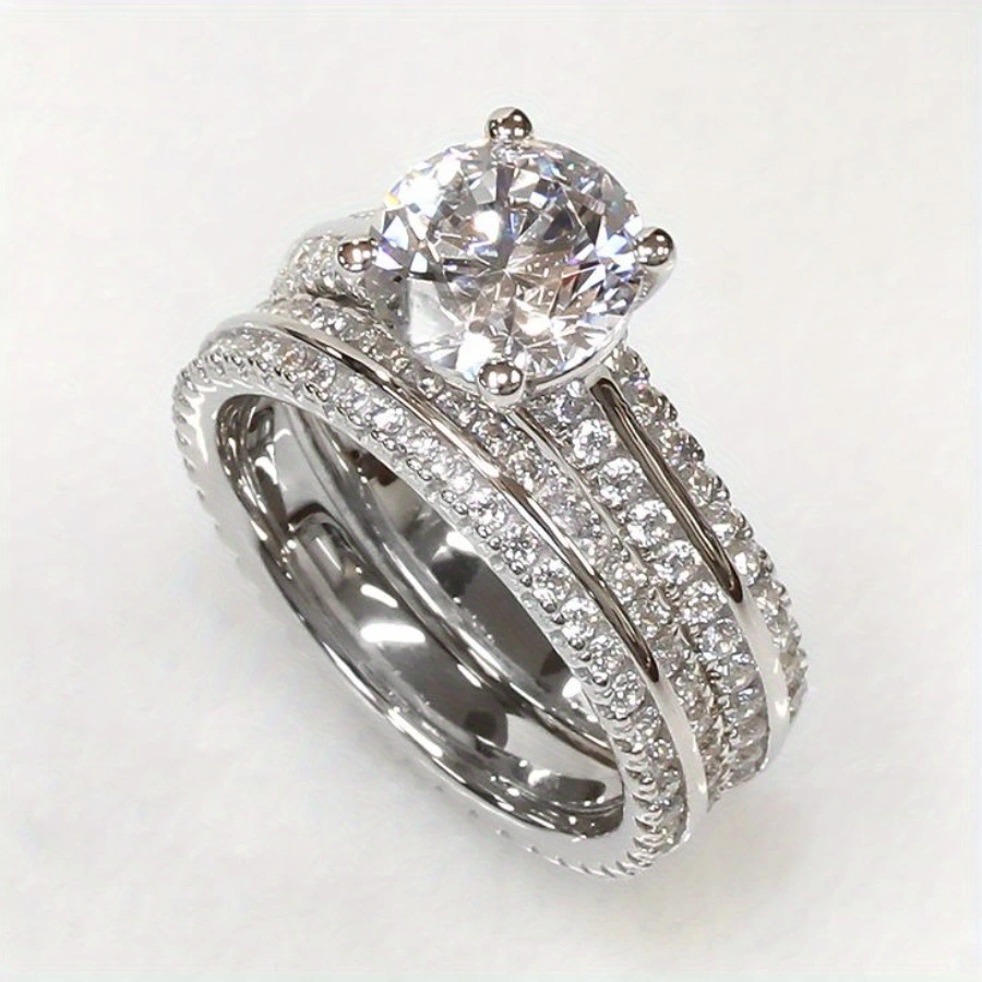 New European And American-style Fashionable Zircon-studded Ring Set For Women