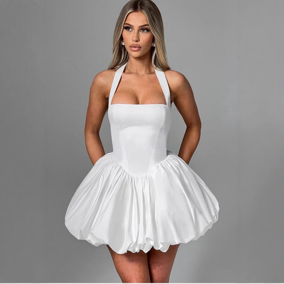Neck-strap Lace-up Bow Dress For Women