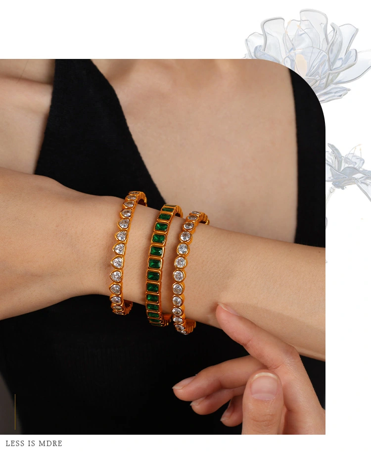 Light Luxury Vintage Style Open Bracelet With Multi-color Zircon, Stainless Steel, Stackable And Versatile C-shaped Bracelet.