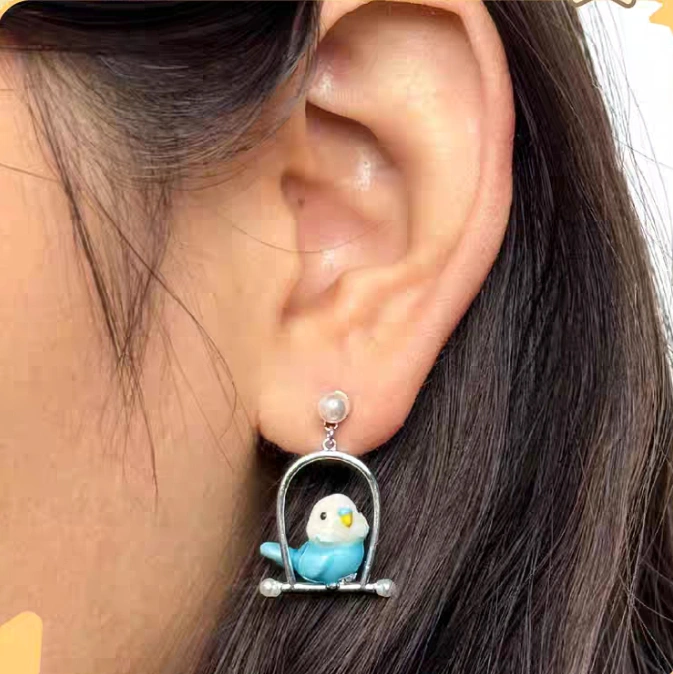 Birdhouse Parrot Pearl Earrings