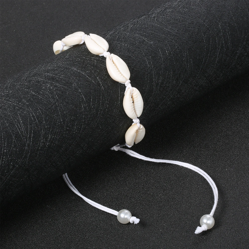 Beach-style 8-shell Hand-woven Pearl-white Ankle Bracelet