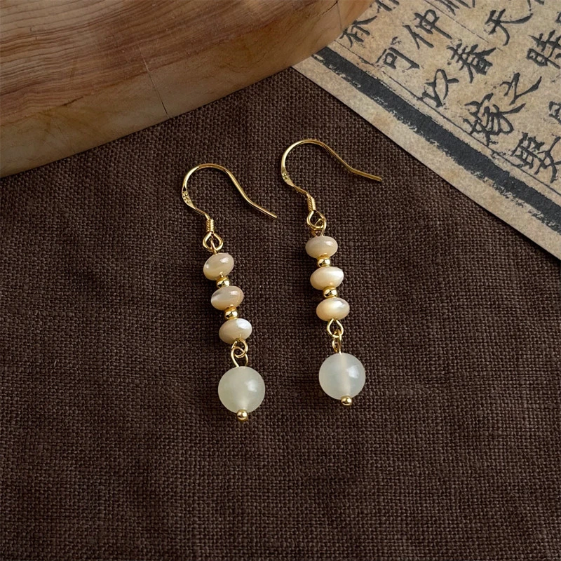 Chinese-style Handmade New Chinese-Style Contrasting Colors Natural Stone Beaded Earrings