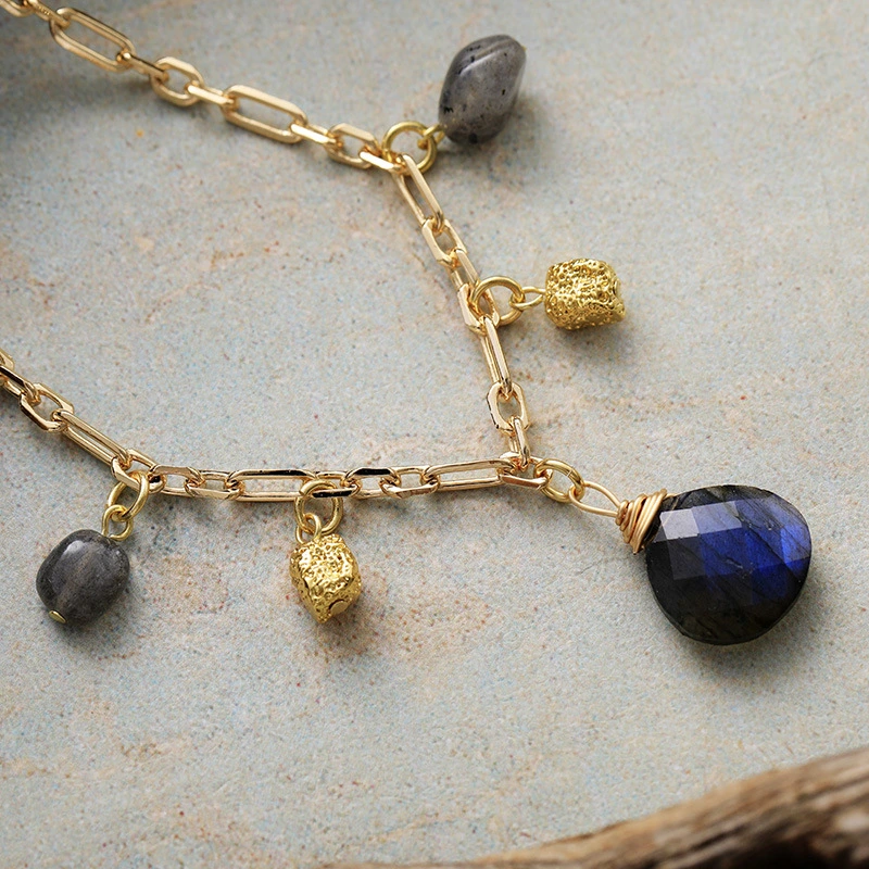Natural Stone Handmade Waterdrop Pendant Gold-Plated Chain Short Clavicle Necklace