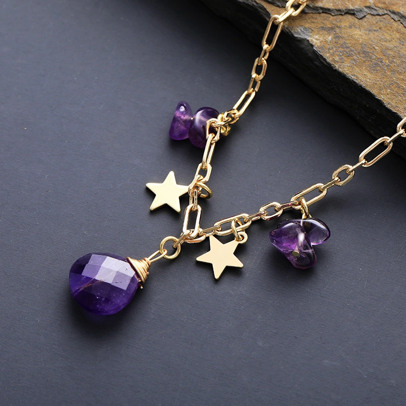 Natural Stone Handmade Waterdrop Pendant Gold-Plated Chain Short Clavicle Necklace
