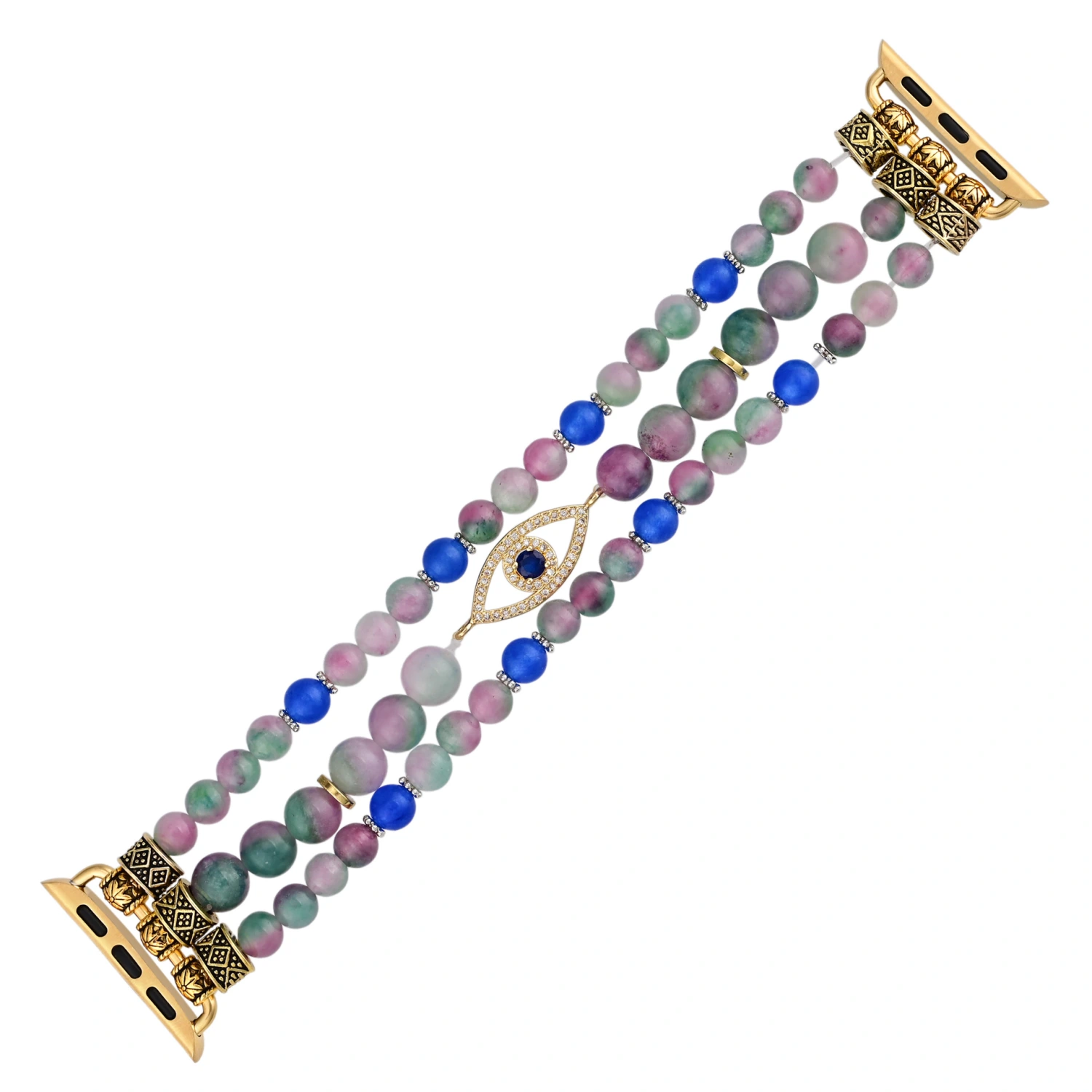Pink And Blue Large-bead Bracelet-style Elastic Cord Watch Strap Bohemian-style Watch