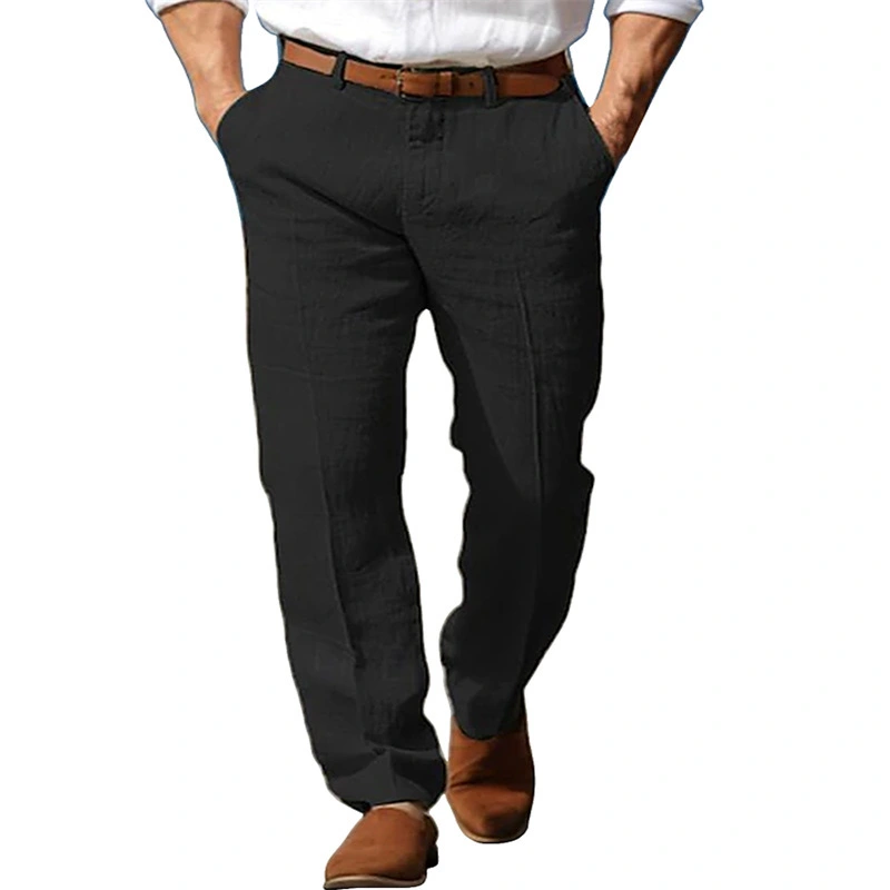 Men's Formal Linen Straight Pure Color Comfort Breathable Vacation Trousers