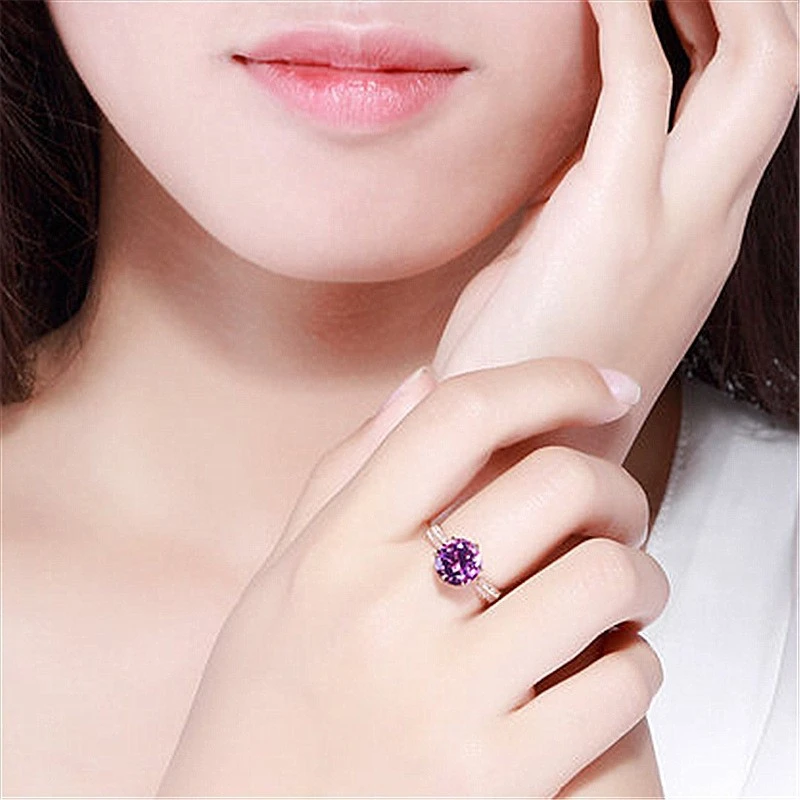 18K Rose Gold Plated Colorful Purple Diamond Open Ring