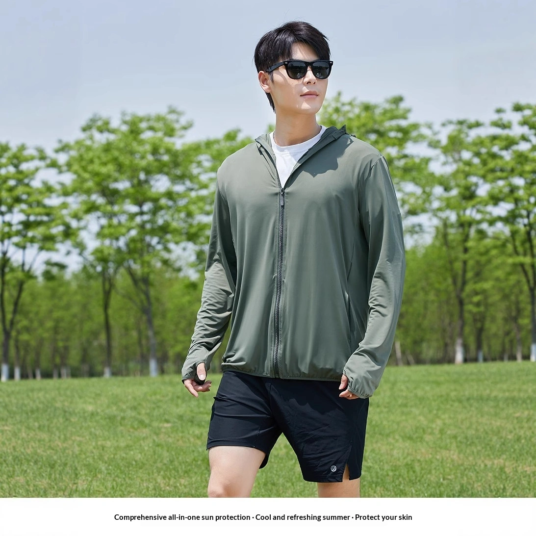 Outdoor Ice Silk Raw Yarn Men's Breathable Hooded Sun-Protective Jacket