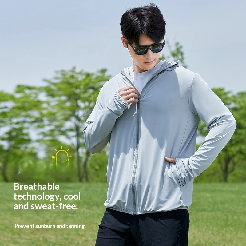 Outdoor Ice Silk Raw Yarn Men's Breathable Hooded Sun-Protective Jacket