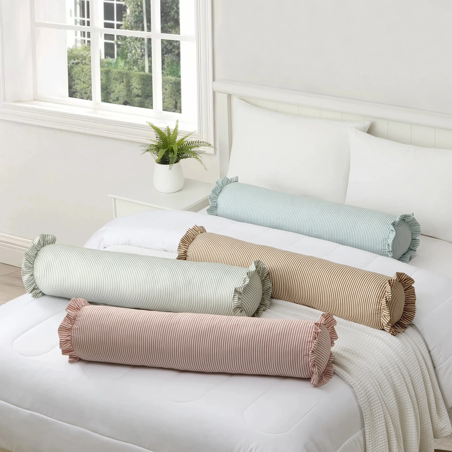 Striped Lotus Leaf Pillow Throw Pillow