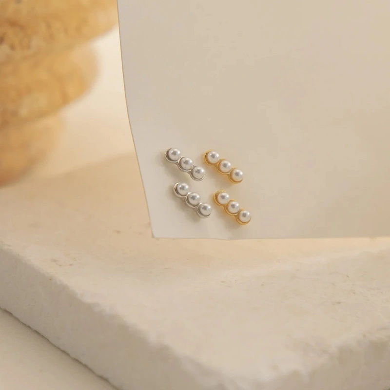 Three-bead Stainless Steel Plated Earrings