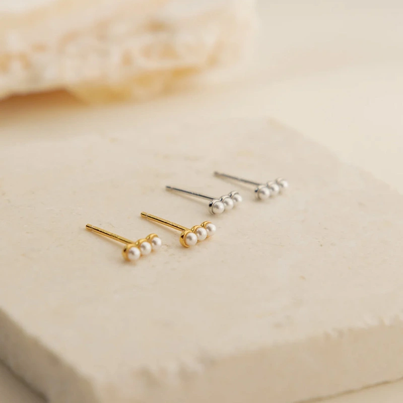 Three-bead Stainless Steel Plated Earrings