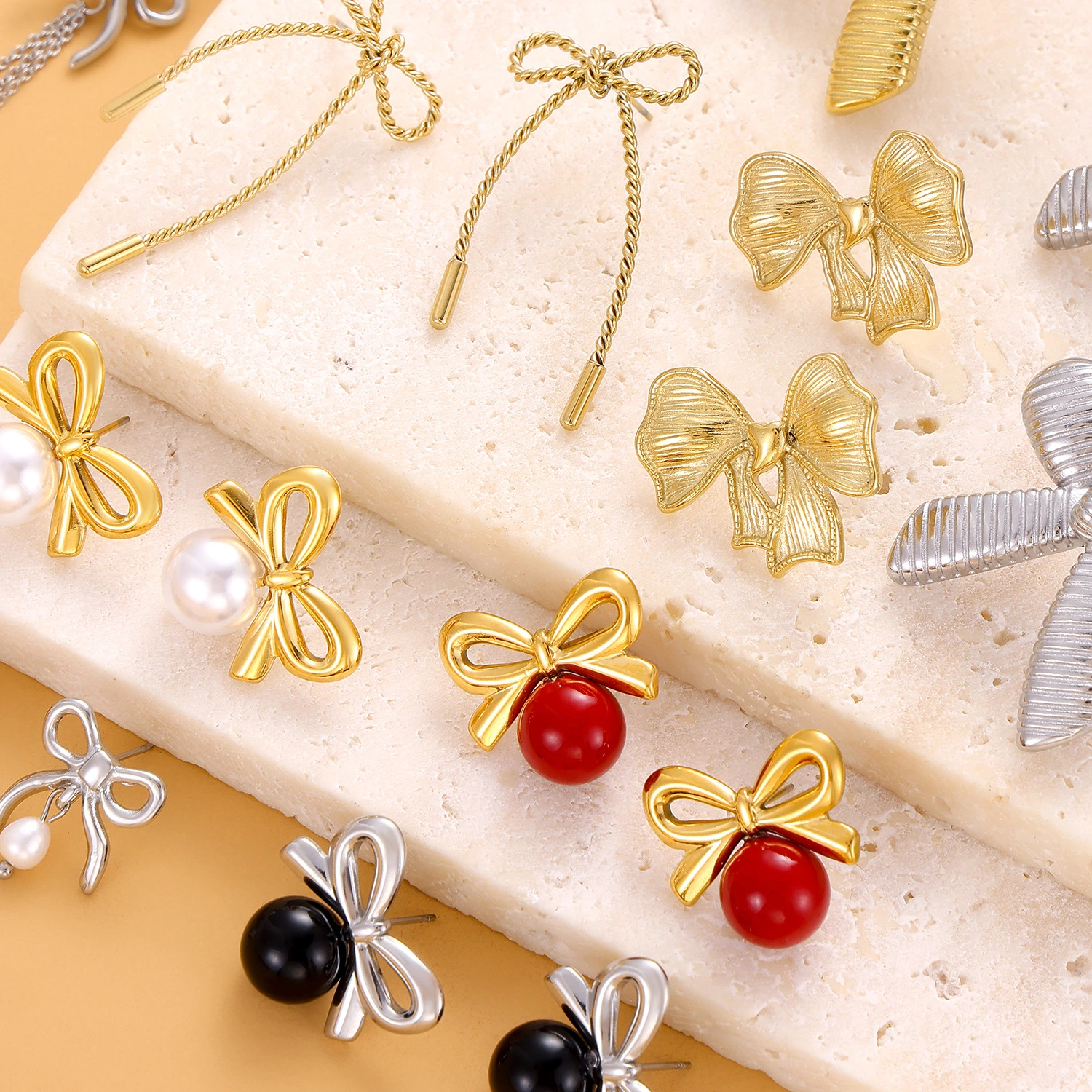 Fashionable Stainless Steel Bow Earrings For Women