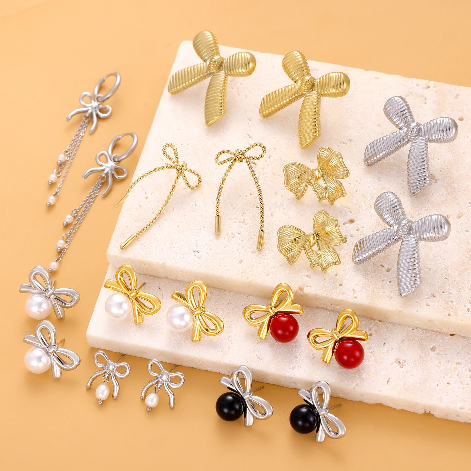 Fashionable Stainless Steel Bow Earrings For Women