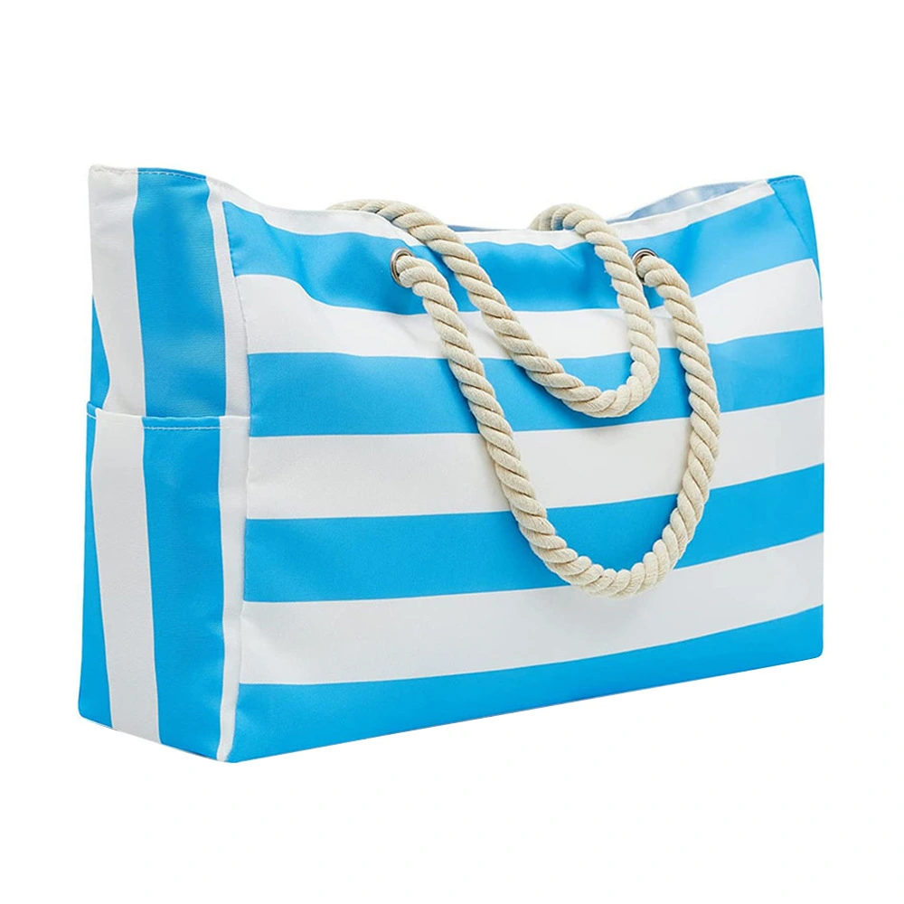 Embroidered Striped Beach Bag With Large Capacity