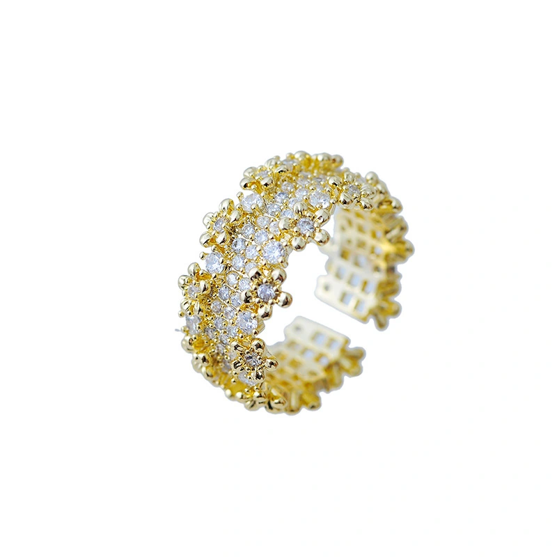 Floral Minimalist Ring For Women, Cool Tone Inlaid Hollow Zircon Index Finger Ring, Luxury Stylish Band