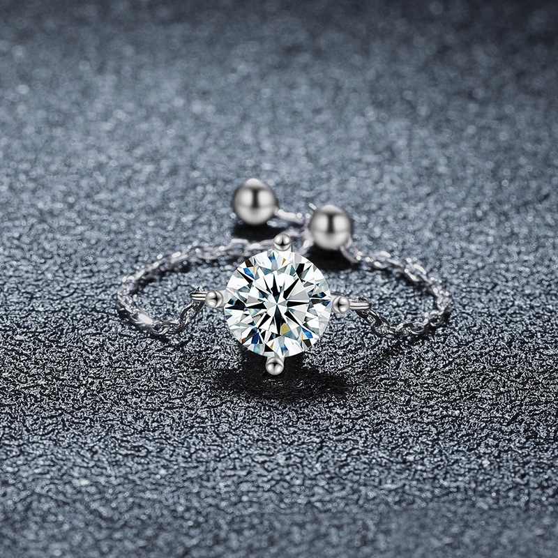 S925 Sterling Silver Mermaid Moissanite Ring For Women, Unique Design, Light Luxury Adjustable Chain Ring, Trending Fashion Jewelry