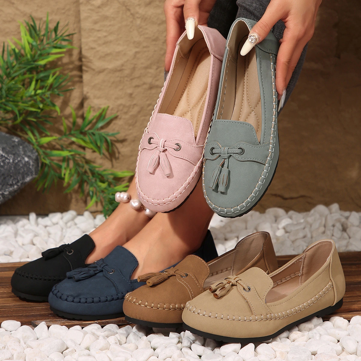 Women's Round Head Loafers Fashion Non-slip Soft Comfortable Flats Shoes