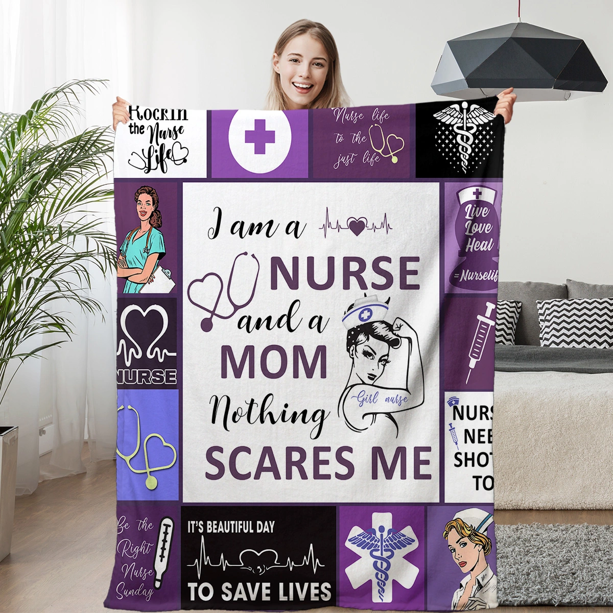 Nurse Mom Throw Blanket Nothing Scares Me Flannel Blanket For Women Funny Fleece Blanket