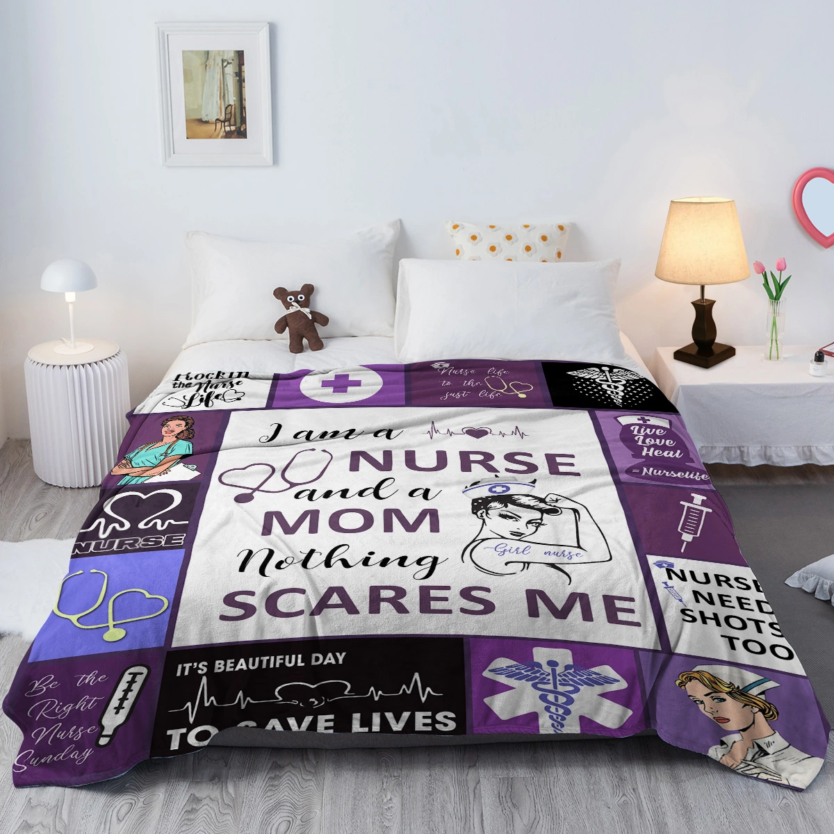 Nurse Mom Throw Blanket Nothing Scares Me Flannel Blanket For Women Funny Fleece Blanket