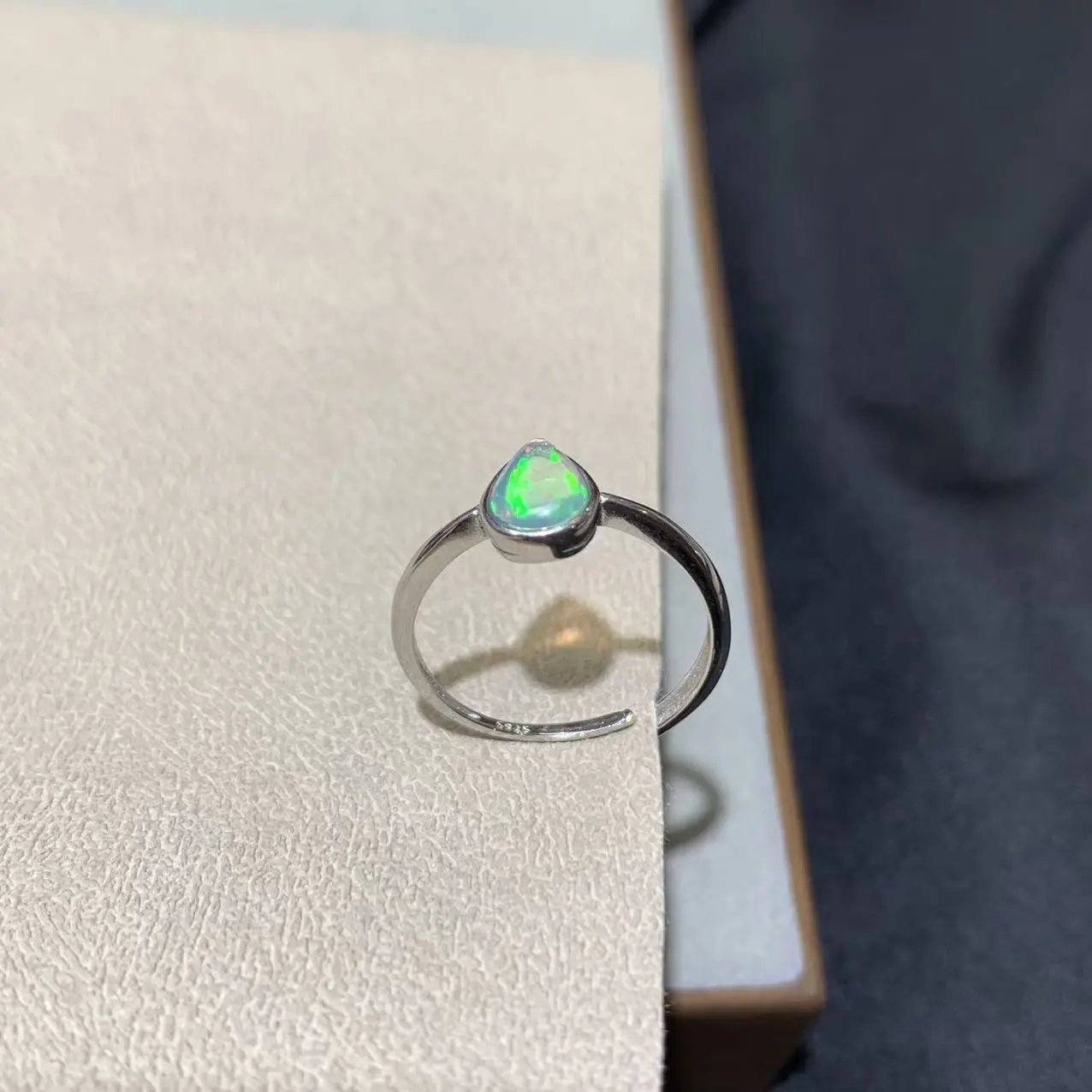 Natural Opal Ring, S925 Silver Setting, Minimalist Water-drop Shape, Opal Ring