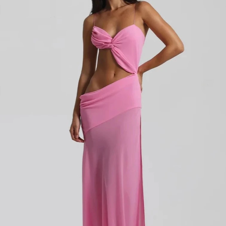 Solid-color Slim-fit Tube Top High-waist Maxi Dress