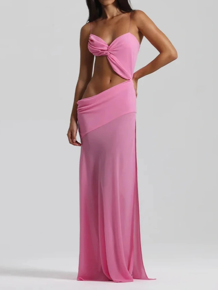 Solid-color Slim-fit Tube Top High-waist Maxi Dress