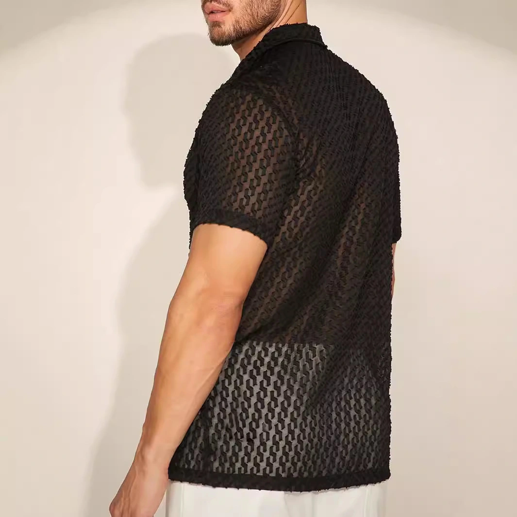 New Men's Hollow Jacquard Casual Slim Shirt
