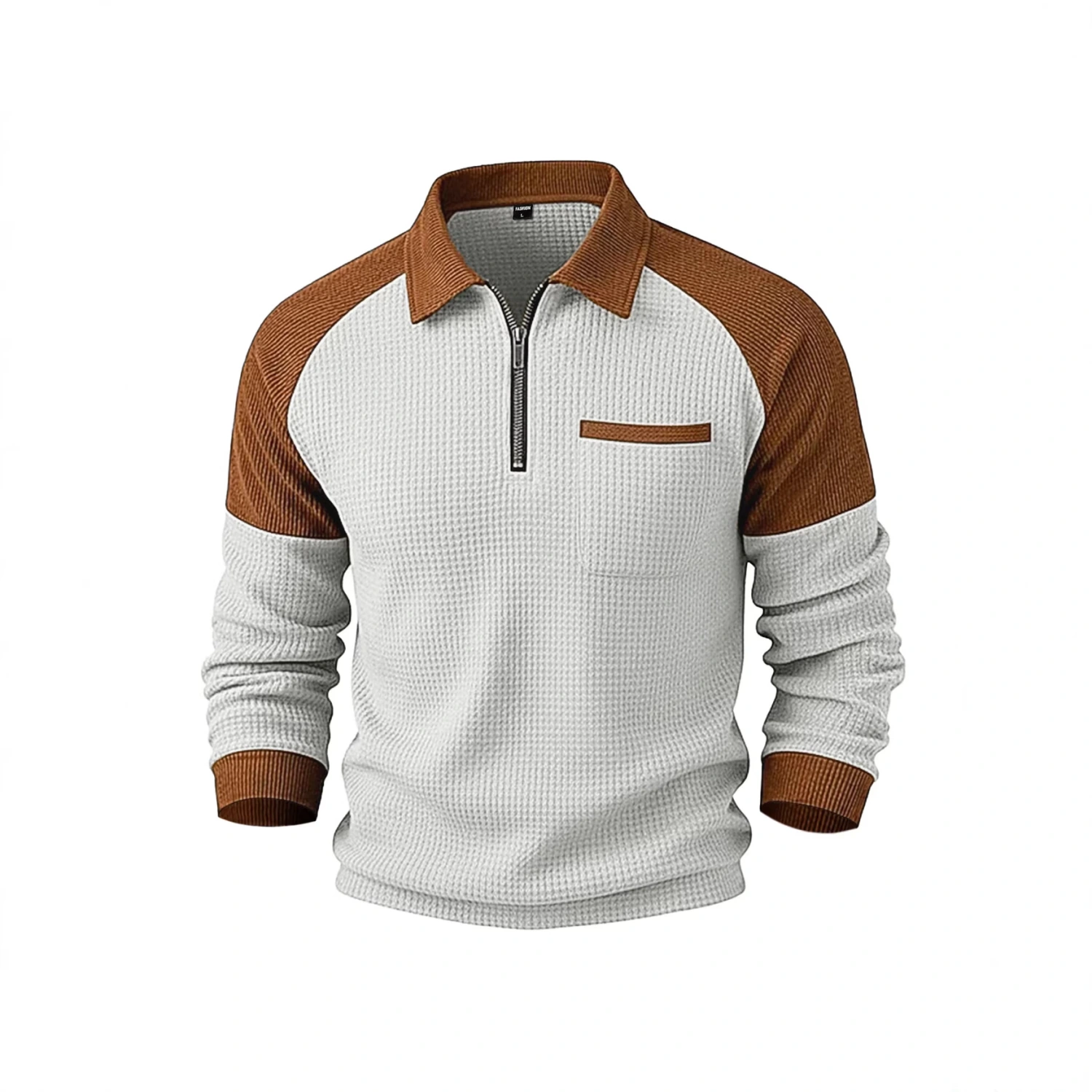 Men's Waffle-Weave Lapel Half-Zip Polo Shirt Top Casual Sweatshirt