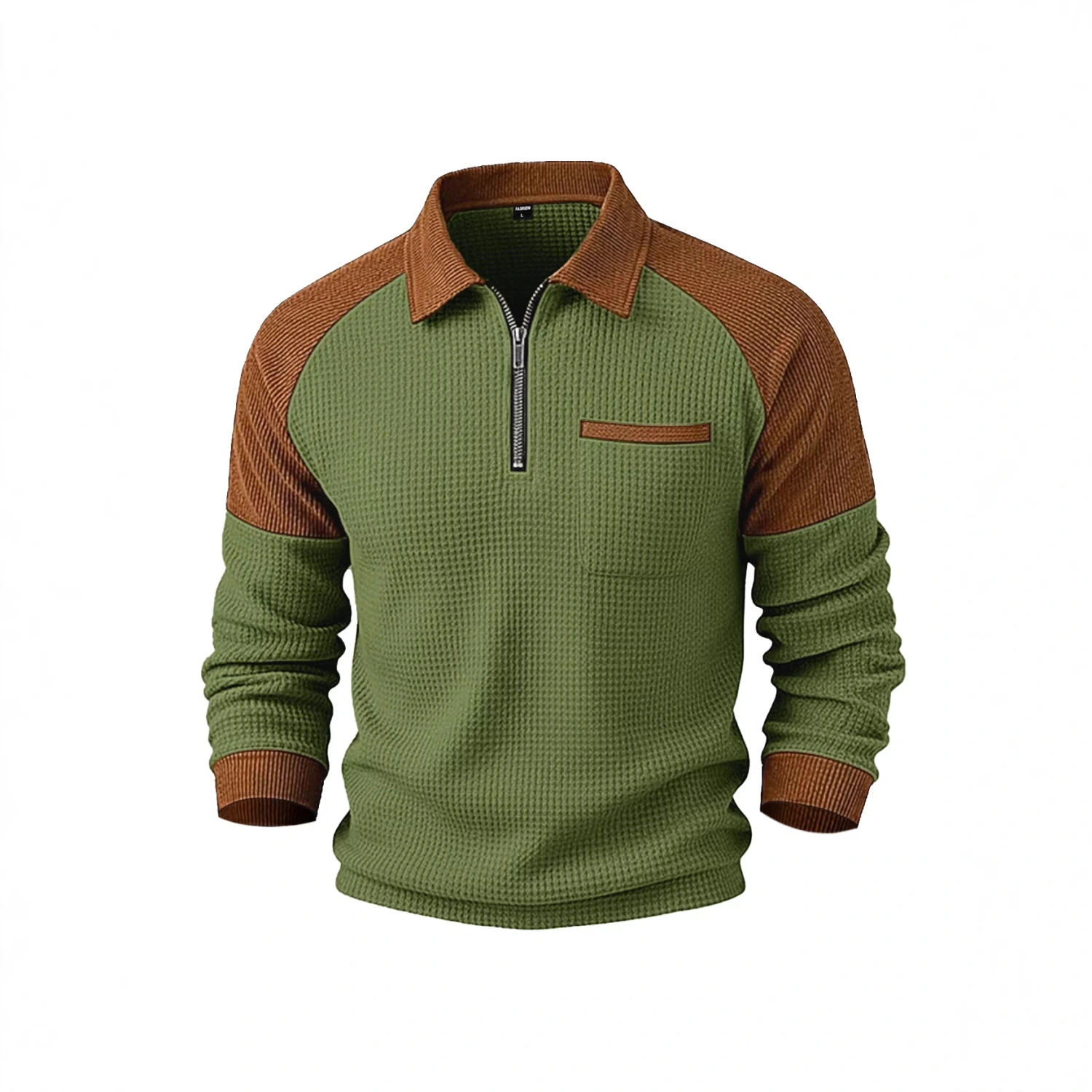Men's Waffle-Weave Lapel Half-Zip Polo Shirt Top Casual Sweatshirt