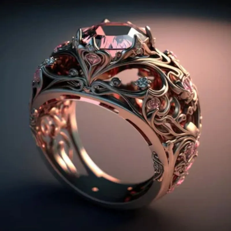 Distressed Round Edge Carved Pattern Creative Ring