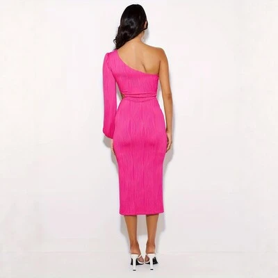 Cross-border Fashion Womens Sheath Hollow-out Off-Shoulder Slim-Fit Dress