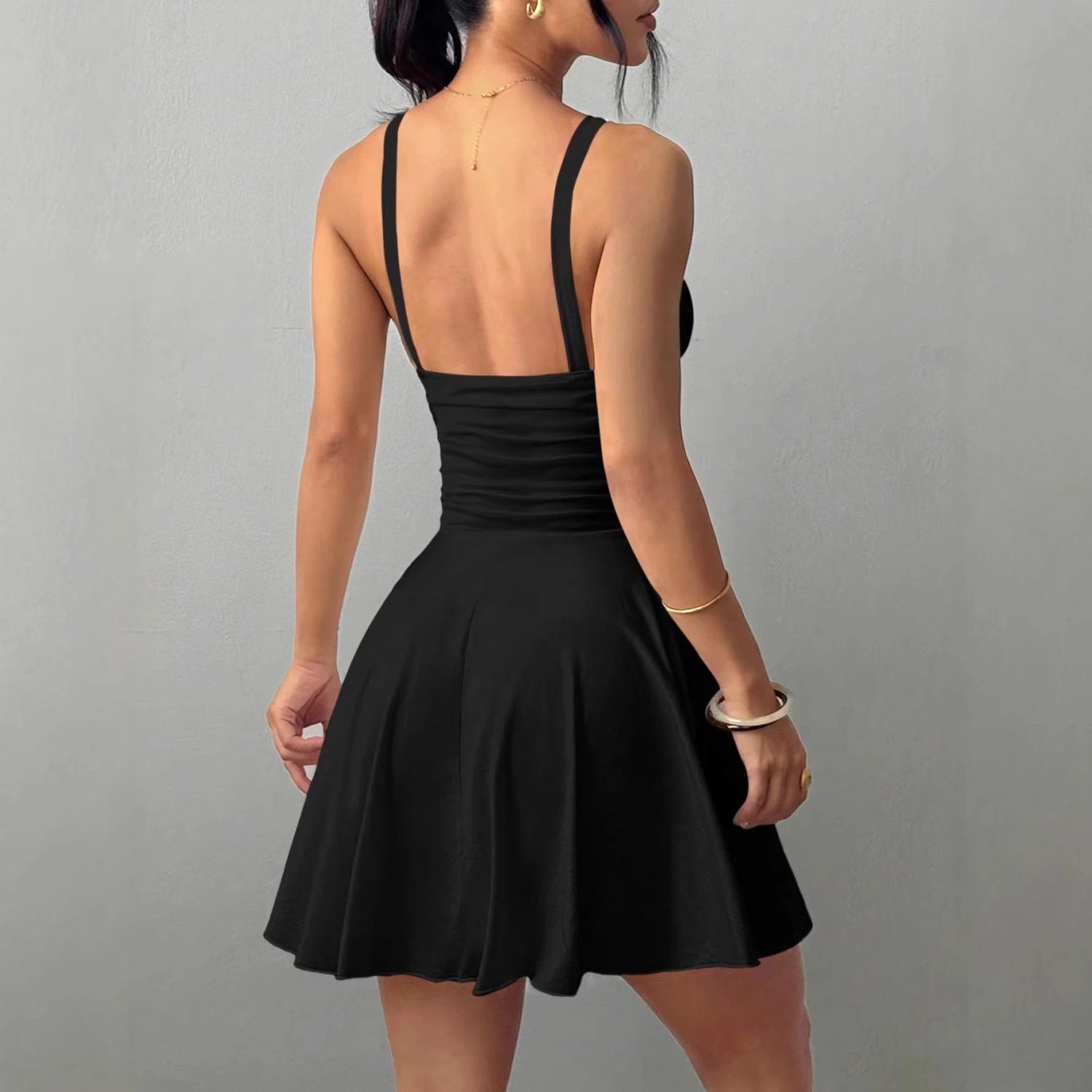 Women's Solid Color Casual Strap V-Neck Formal Dress