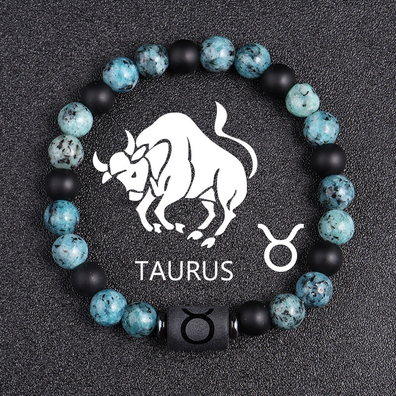Twelve Constellations Bracelets 8mm Obsidian String Beads Natural Stone