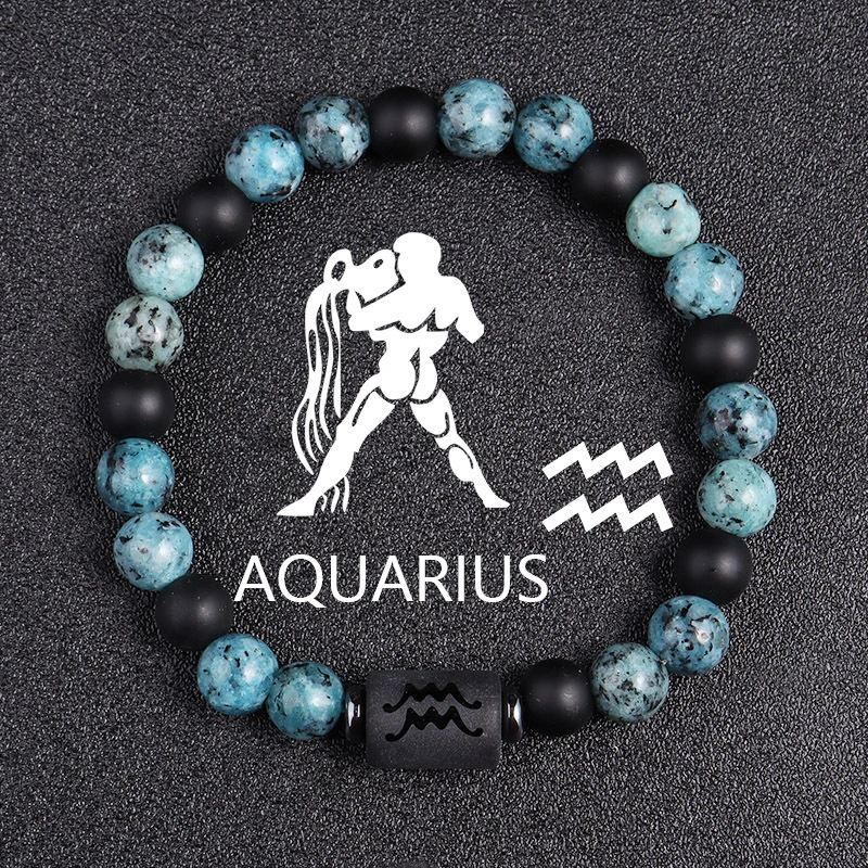 Twelve Constellations Bracelets 8mm Obsidian String Beads Natural Stone