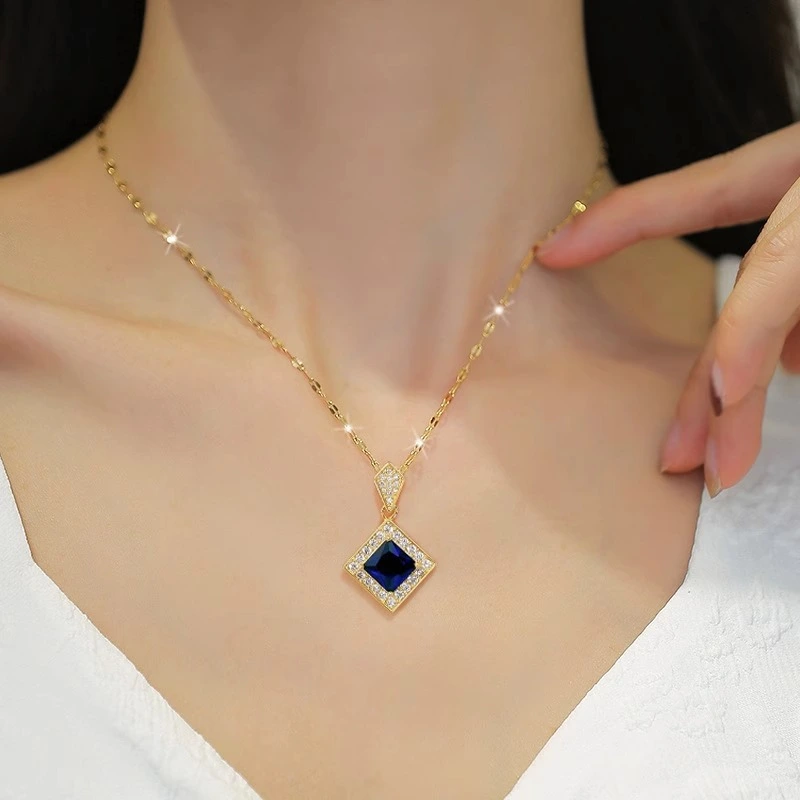 Blue Diamond Necklace And Earrings Suite