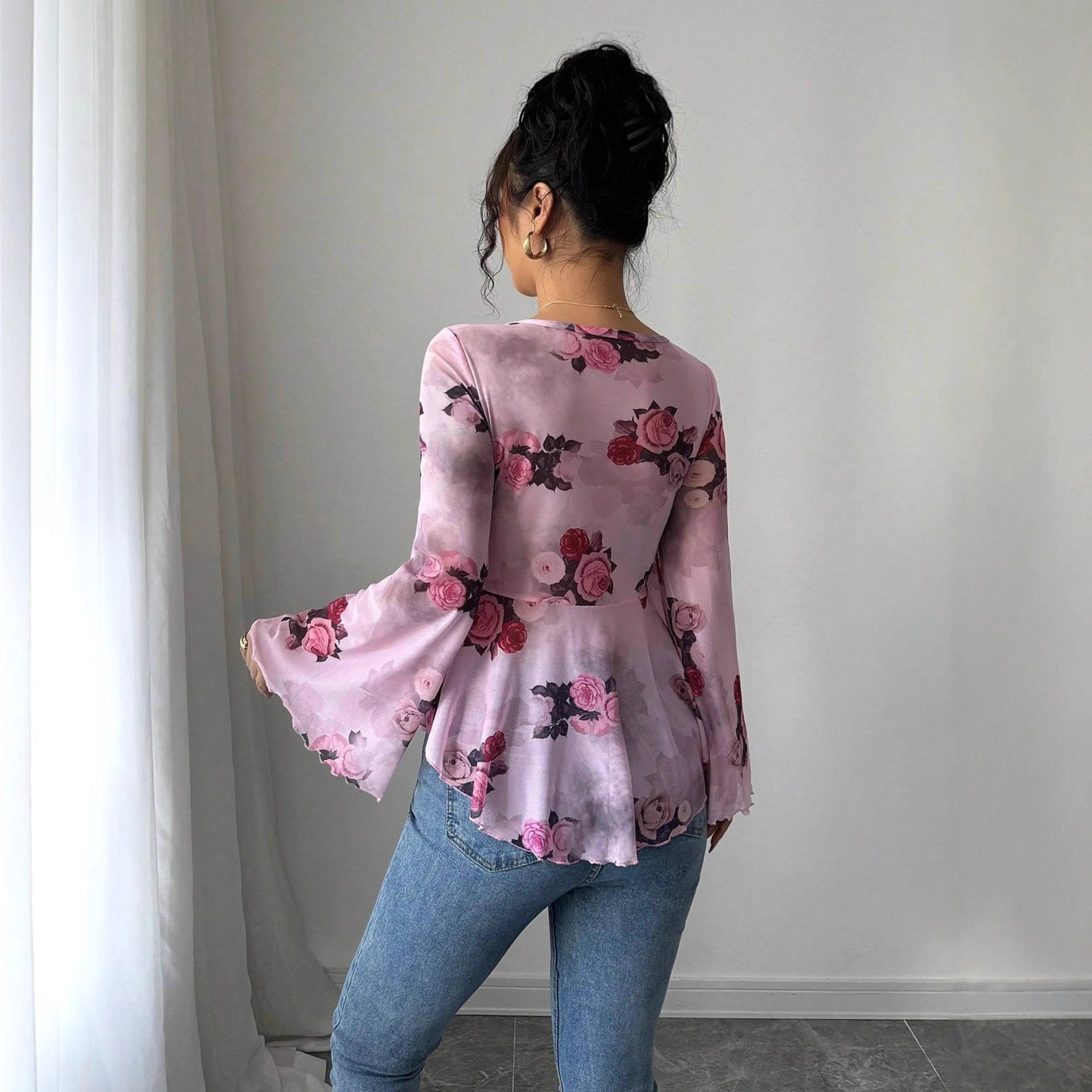 Women's French-style Printed Mesh Elegant Casual Shirt