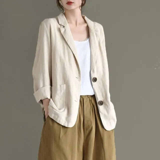Women's Small Suit Jacket Spring Thin Casual Cotton And Linen